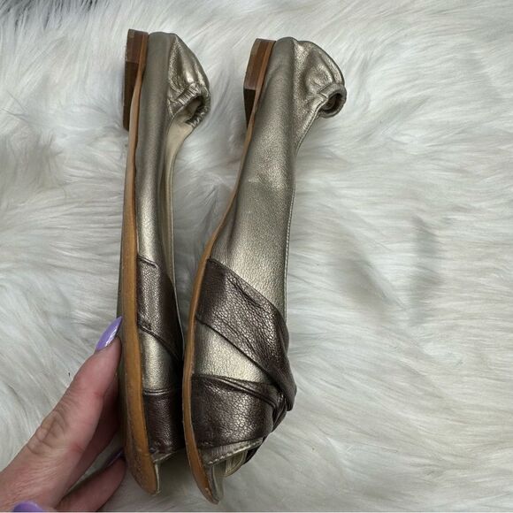 Attilio Giusti Leombruni (AGL) Metallic Peep Toe Leather Flats 41.5 - Picture 6 of 9